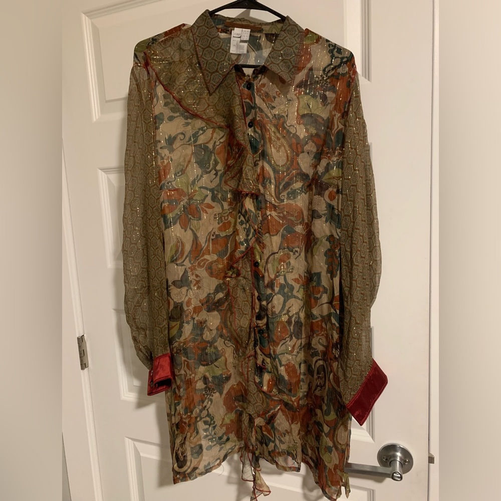 Women’s Sheer Floral Coverup with Gold Detail